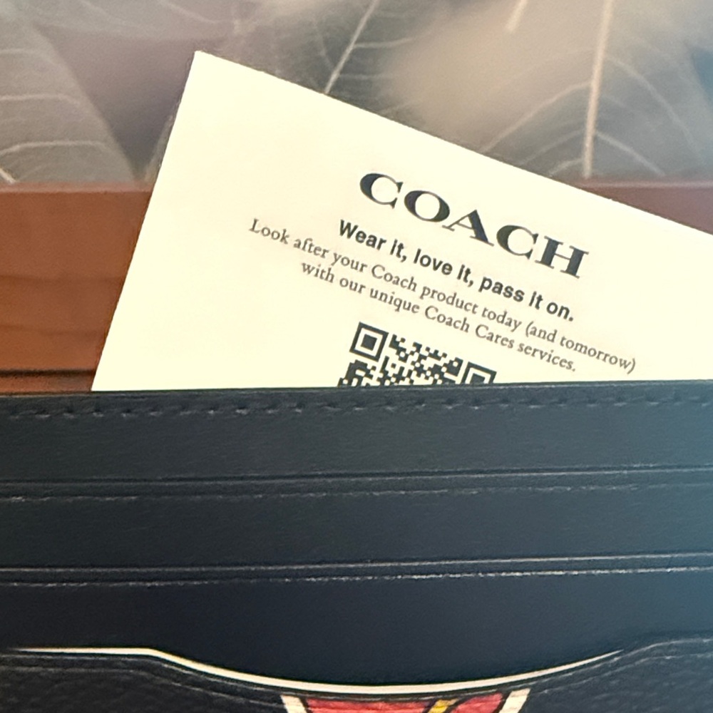 Coach Black Leather Card Holder with Pink Heart and Yellow Lightning Motif - Picture 3 of 4